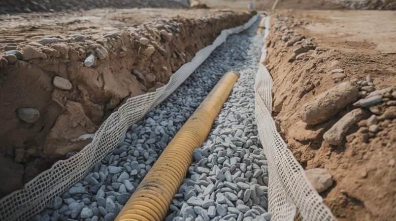 Instalace drenážního systému s hadicí v štěrku