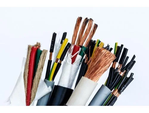 Cut electrical cables showing conductors and insulation laye