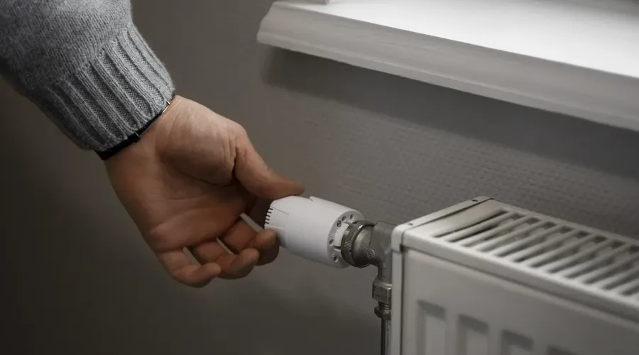 Ruka otáčí manuální odvzdušňovač na radiátoru.