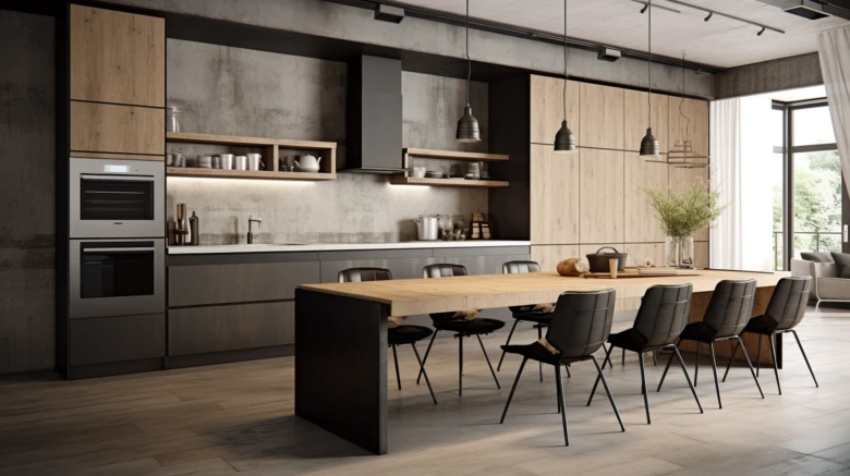 Modern kitchen with tall cabinets