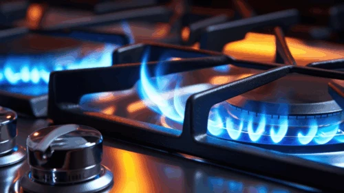 Gas stove burners lit