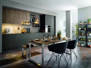Modern kitchen with tall cabinets