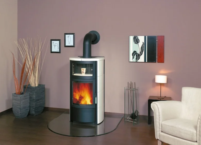 Modern wood-burning stove in living room