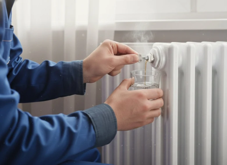 Muž odvzdušňuje topení ručně do sklenice bez ventilu.