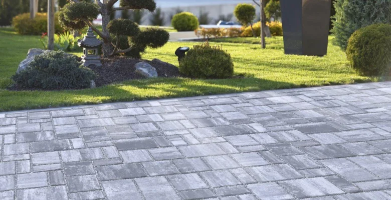 Paved patio with garden