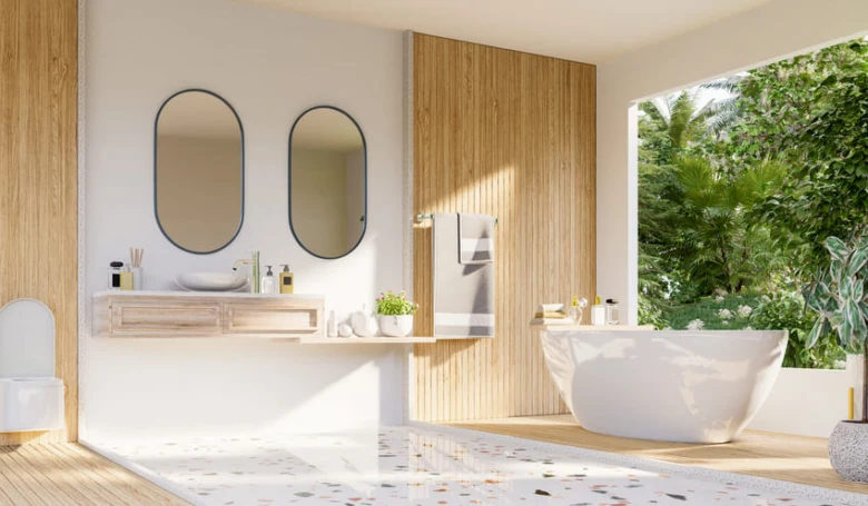Wood bathroom interior