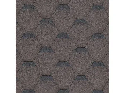Detail tmavě šedých šestibokých střešních šindele na střechu.