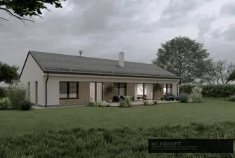 Moderní rodinný dům v architektonickém návrhu pro stavební dokumentaci.
